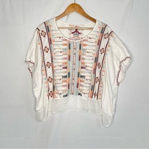 Johnny Was white embroidered blouse